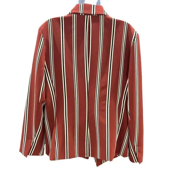 7TH AVE New York & Company Red/Rust Brown White Striped Blazer Women L Large - Picture 2 of 7